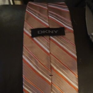 DKNY Orange, Light Gray and Brown Striped Men's Tie